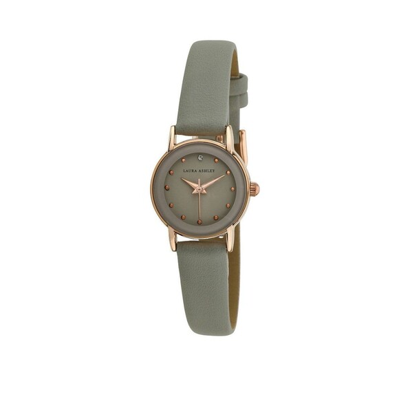 Laura Ashley Women’s Gray Faux Leather Strap Watch 24mm
